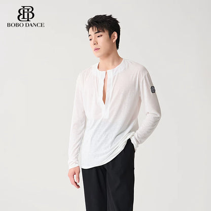 BOBO boys Latin dance clothing high-end new professional practice clothes men's adult loose art test long-sleeved top