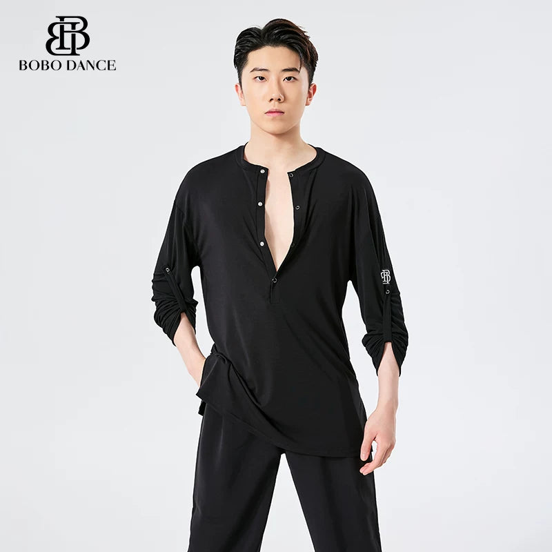 BOBO. L155 Boys Latin Dance Suit T-Shirt Men's Ballroom Dance Professional Training Latin Practice Suit Dance Top