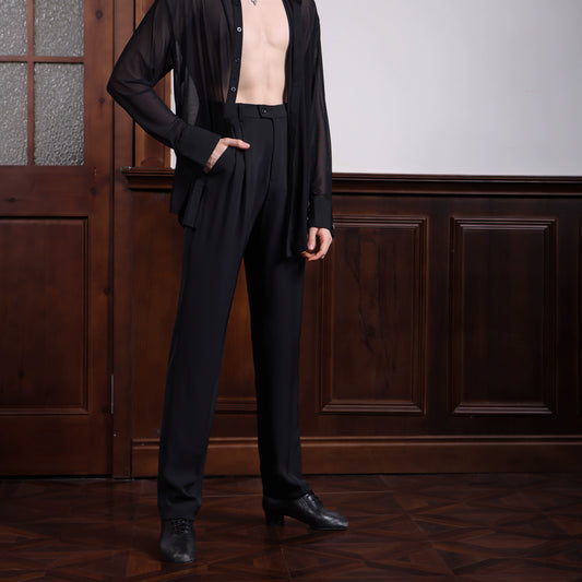 TID K008 men's Latin dance pants, new high-end trousers, drooping feeling, high and thin straight-leg pants, national standard dance pants