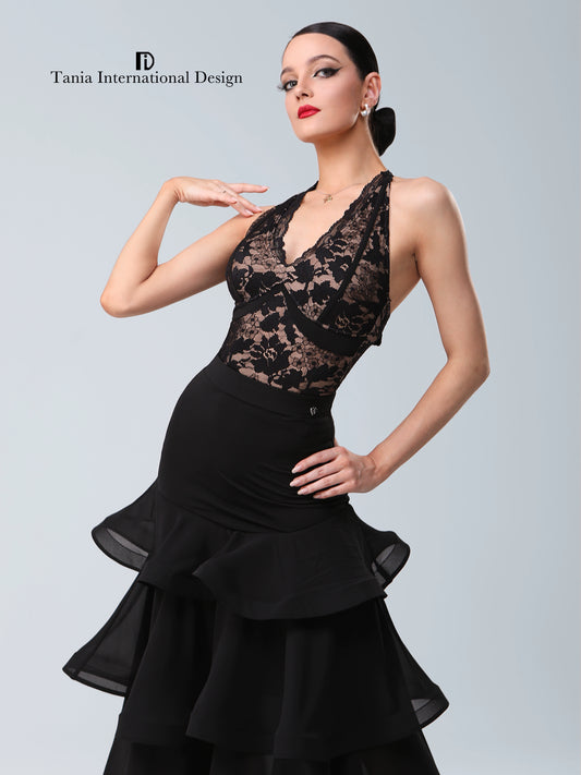 TID new ballroom dance skirt lace V-neck Latin top women's split 2-piece set national standard dance clothes