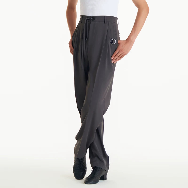 DUYQ men's series 017 thin drawstring lace-up trousers Latin dance professional practice performance clothes black and gray