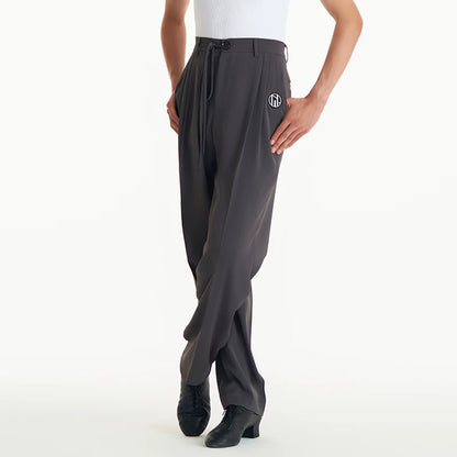 DUYQ men's series 017 thin drawstring lace-up trousers Latin dance professional practice performance clothes black and gray