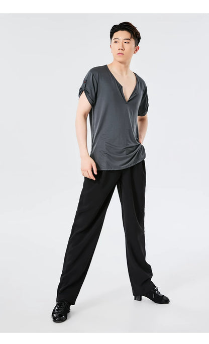 BOBO. L156 Boys Latin Dance Clothing High-end Professional Practice Clothing Adult Loose Short Sleeve Top