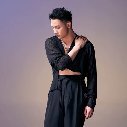 DUYQ "New Men" 010 Big V-Neck National Standard Men's Latin Dance Practice Suit Summer New Tops