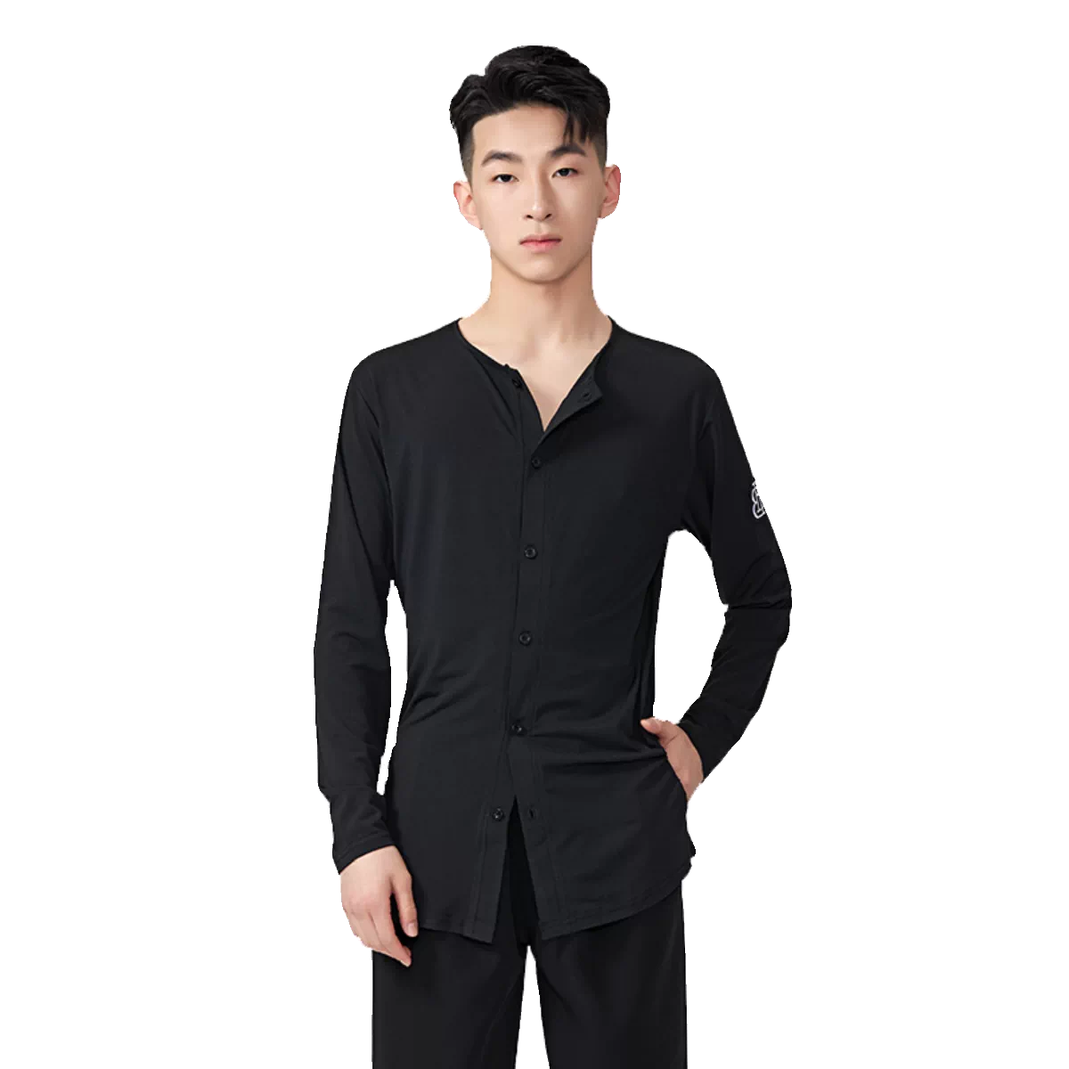 BOBO-DANCE.L083 Men's Latin Dance Suit Training Uniform Boys Adult Autumn and Winter Loose Long Sleeve Top Crew Neck T-Shirt Practice