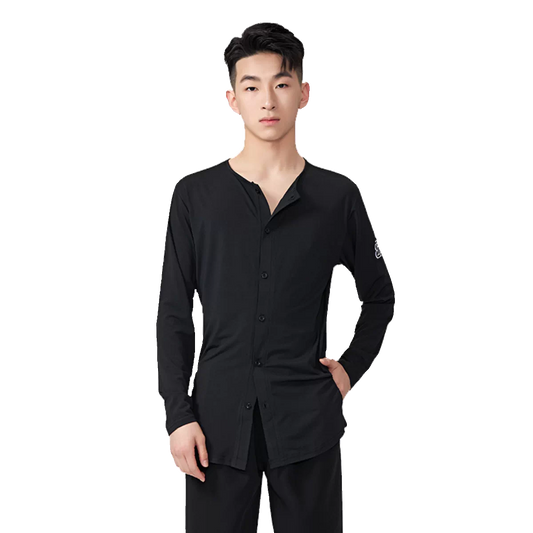 BOBO-DANCE.L083 Men's Latin Dance Suit Training Uniform Boys Adult Autumn and Winter Loose Long Sleeve Top Crew Neck T-Shirt Practice - Mine·Jas