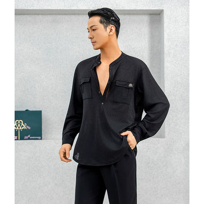 Dongxin dance clothes Latin dance Tencel stand-up collar breasted top Autumn men's practice clothes NY807
