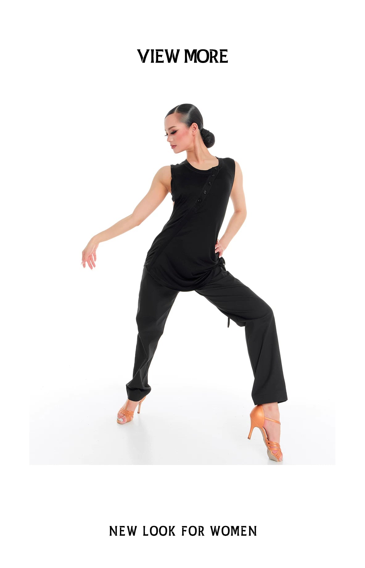 DUYQ "Female Teacher Series" 007 Design Sense Oblique Button Drawstring Sleeveless Top National Standard Latin Dance Clothing Professional