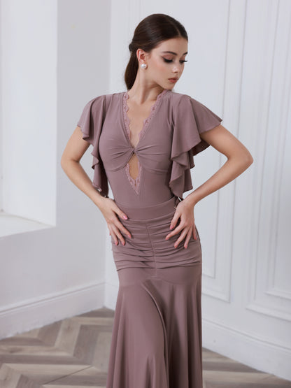 TID new high-end dance clothes, high-end waltz ballroom dance skirt, foreign-style sleeve top