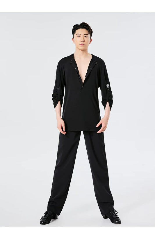 BOBO. L155 Boys Latin Dance Suit T-Shirt Men's Ballroom Dance Professional Training Latin Practice Suit Dance Top