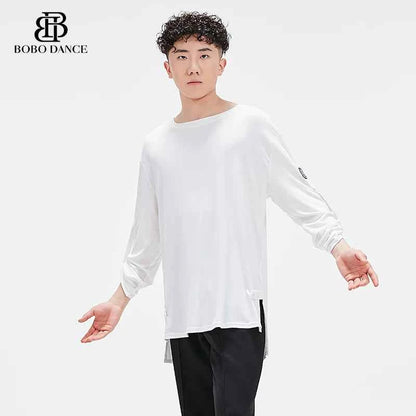 BOBO Boys Latin Dance Suit Crew Neck Black and White T-Shirt Men's Ballroom Dance Professional Latin Practice Suit Dance Top