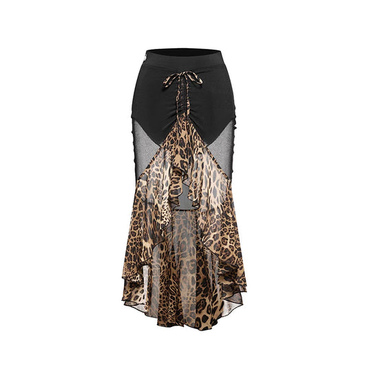 DUYQ "Leopard Girl" 012 Lotus Leaf Edge Drawstring Skirt National Standard Women's Professional Latin Dance Practice Suit