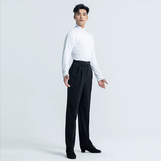 Dongxin dance clothes, national style bow tie design sense men's waist top, Latin dance Tencel pullover long sleeve TNY572