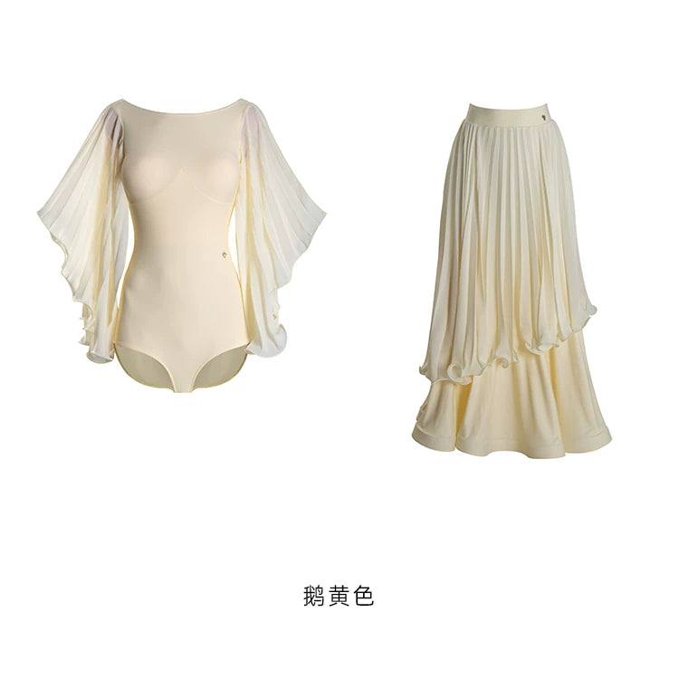 TID modern dance suit women's new mesh pleated pendulum skirt advanced waltz ballroom dance practice set