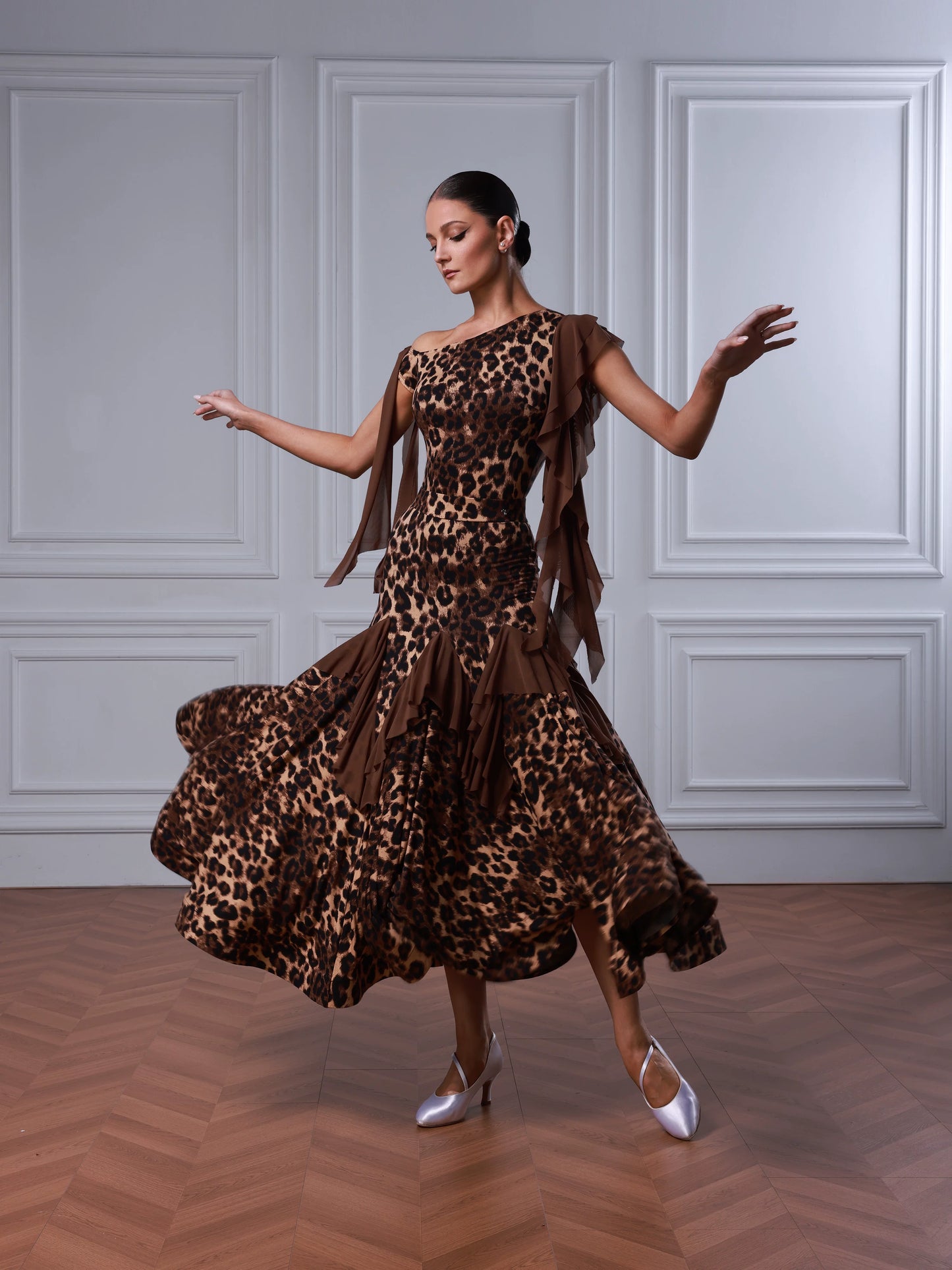 TID modern dance skirt leopard print split suit premium swing skirt waltz ballroom dance suit B092/S057