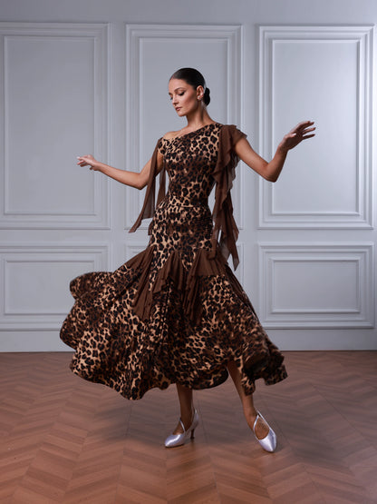 TID modern dance skirt leopard print split suit premium swing skirt waltz ballroom dance suit B092/S057
