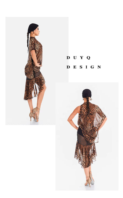 DUYQ "Leopard Girl" 012 Lotus Leaf Edge Drawstring Skirt National Standard Women's Professional Latin Dance Practice Suit