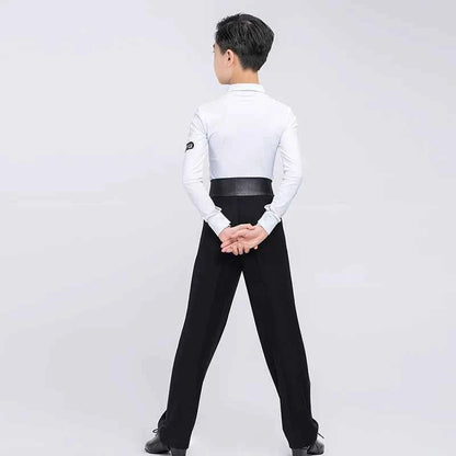 G.DANCE Children's Dance Costume Boys Latin Modern Dance White Shirt Trousers Performance Competition Regulations Uniform 5107