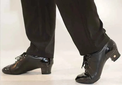 Aba genuine Latin dance shoes professional adult men's leather soft-soled dance shoes middle heel national standard practice dance shoes