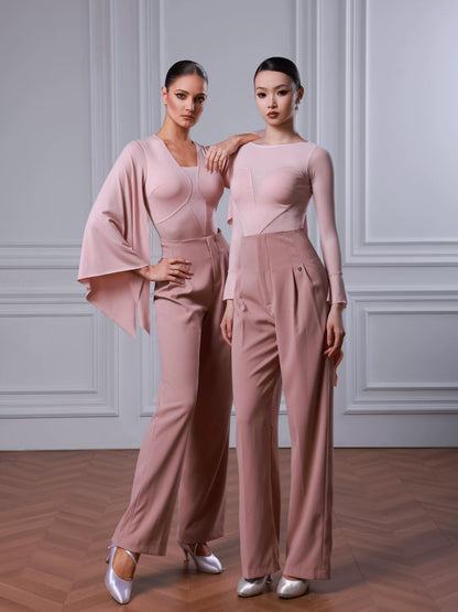 TID brand modern dance suit, new split practice suit, big swing, floating sleeve one-piece top, national ballroom dance straight-leg pants.