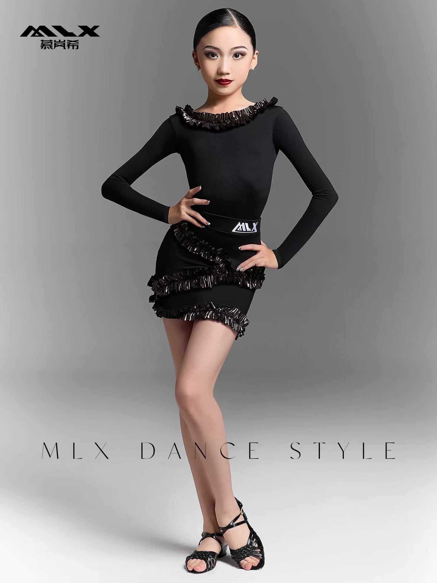 MLX autumn and winter long-sleeved Latin dance children's practice suit professional national standard girls' dance training performance suit