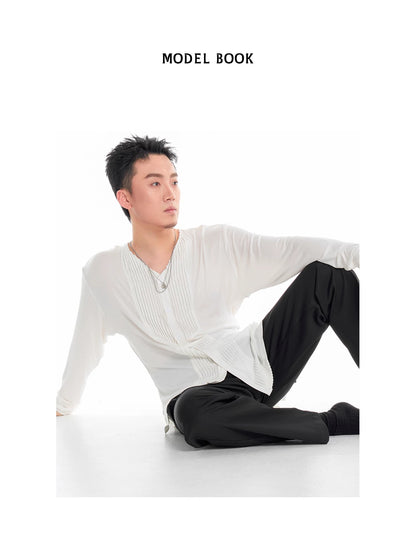 DUYQ "Men's Series" 003V neck pleated long-sleeved top national standard men's Latin dance professional new product