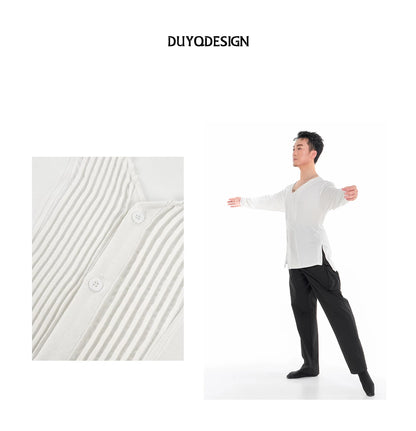 DUYQ "Men's Series" 003V neck pleated long-sleeved top national standard men's Latin dance professional new product