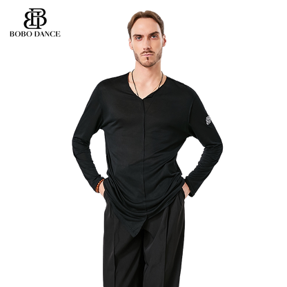 BOBO. L160 Boys Latin Dance Clothing High-end Professional Practice Clothing Men's Adult Loose Long Sleeve Top