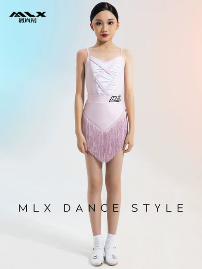MLX8217 Children's Latin Dance Practice Suit Tassel Skirt Advanced Children's Dance Training Performance Suit
