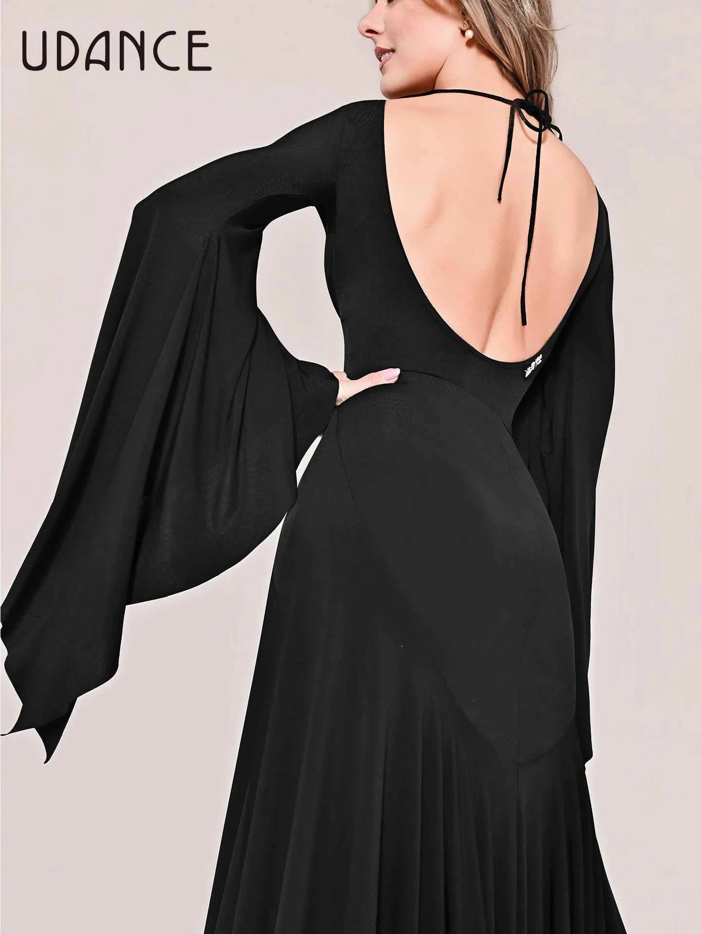 UDANCE long-sleeved ballroom dance top leaking back body suit elegant premium back strap AMD10