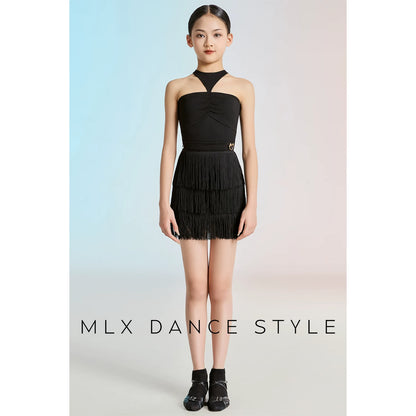 MLX 122 children's Latin dance practice suit, fringed skirt set, professional dance training performance suit