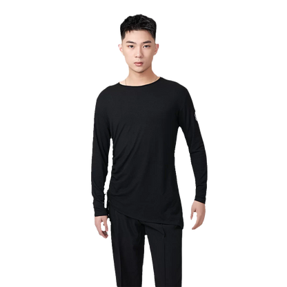 BOBO DANCE Boys Latin Dance Suit Crew Neck Black and White T-Shirt Men's Ballroom Dance Professional Latin Practice Suit Dance Top