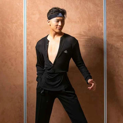 DONG XIN.NY187 dance suit, Tencel cotton top, men's Latin dance costume, national ballroom dance professional practice suit