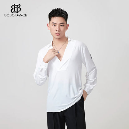 BOBO-DANCE.L188 Boys Latin Dance Suit Men's Long Sleeve Top Practice Suit Loose and Breathable Senior Professional Art School Students