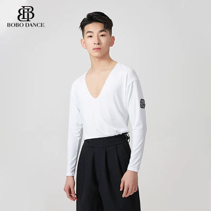 BOBO-DANCE.L040 Boys Latin Dance Clothing High-end New Professional Practice Clothing Men's Adult Loose Autumn and Winter Long Sleeve Top