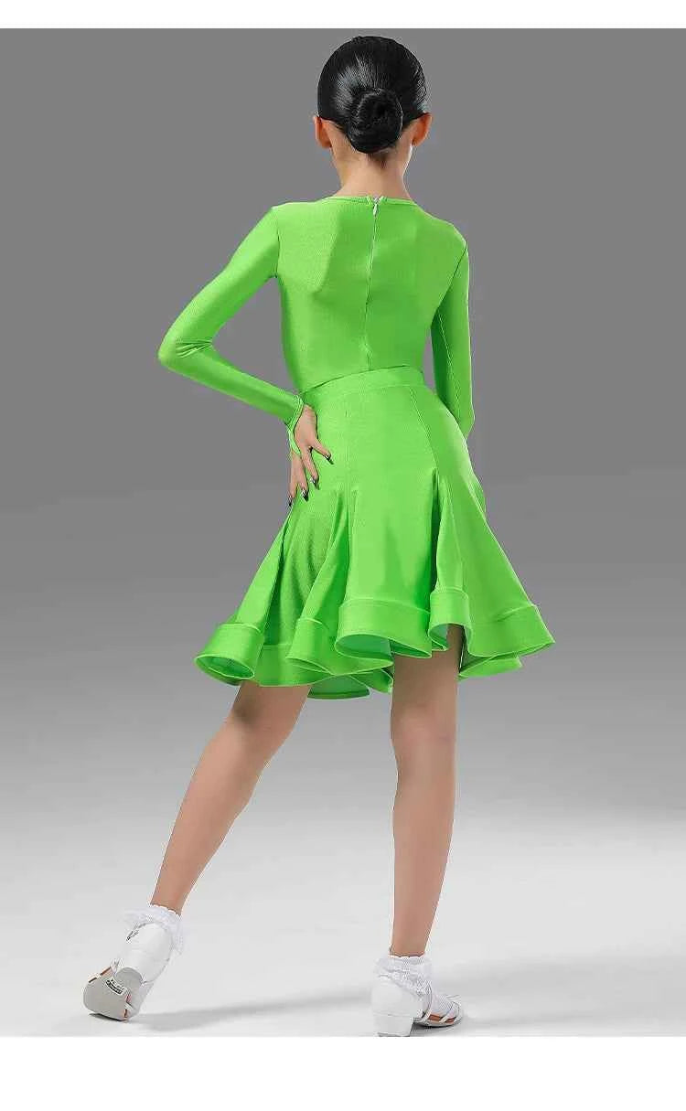 MLX.8956 Children's Latin Dance Costumes Girls Long Sleeve Competition Regulations Clothing Children's Dance Performance Costumes