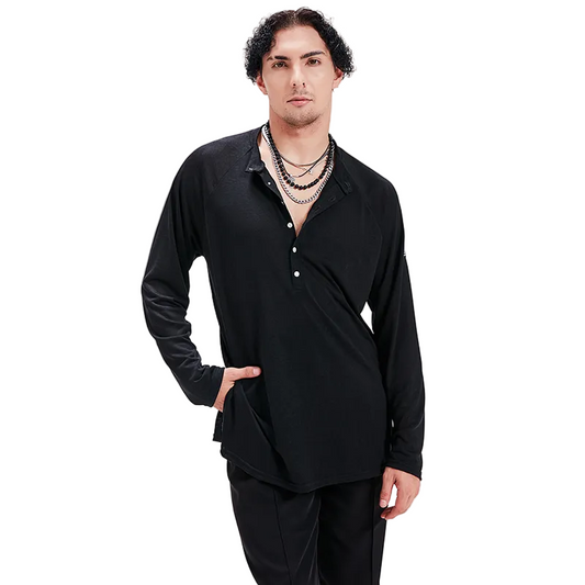 BOBO Boys Latin Dance Suit Professional Top Adult Practice Suit Art Test Performance Training Suit Men's Shirt - Mine·Jas