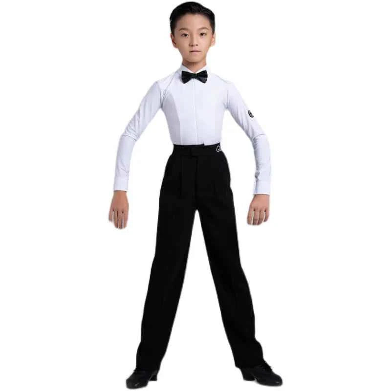G.DANCE Children's Dance Costume Boys Latin Modern Dance White Shirt Trousers Performance Competition Regulations Uniform 5105