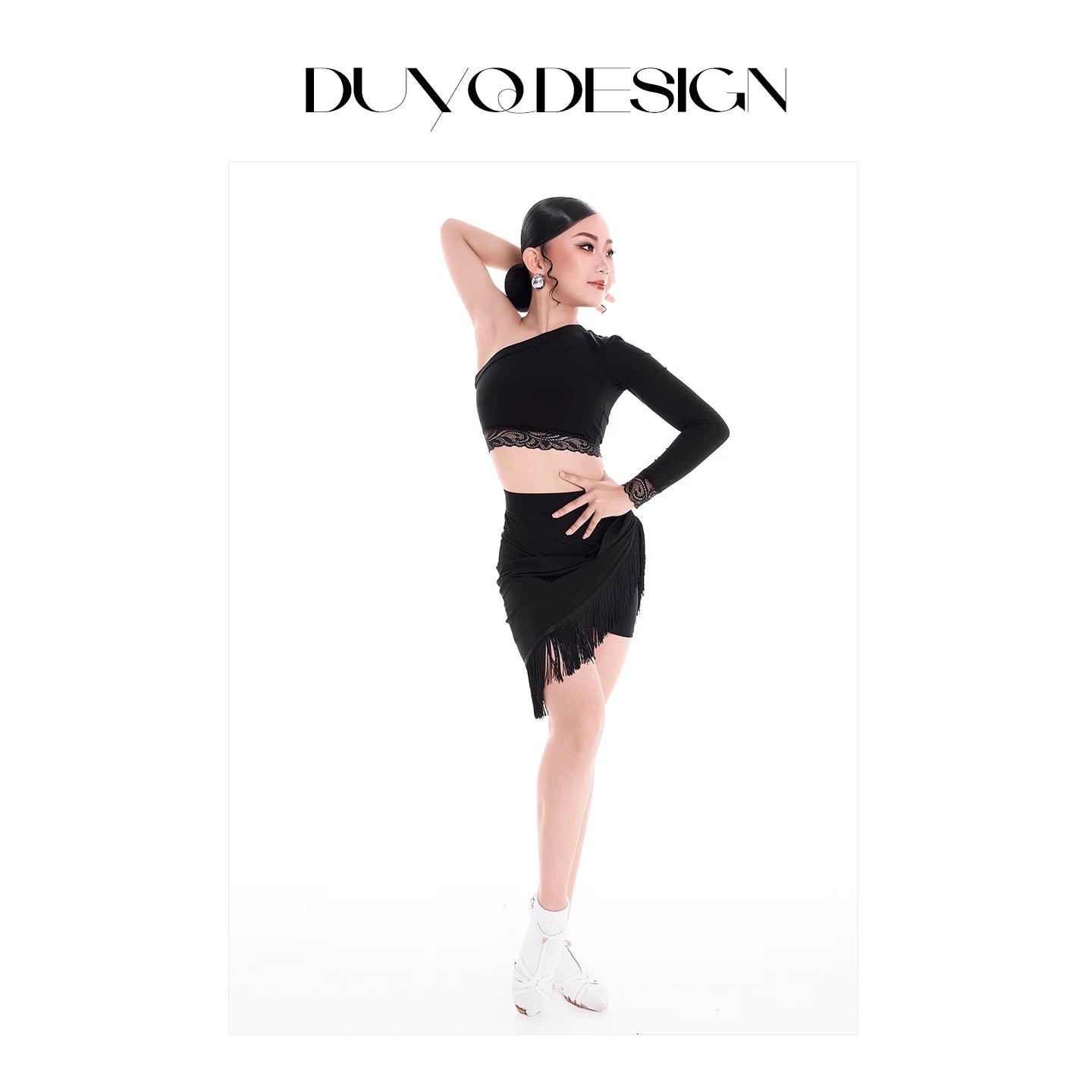 DUYQ children's style "Mountain Awakening Rain" 003 classic slanted shoulder short Latin dance girls' practice clothes professional