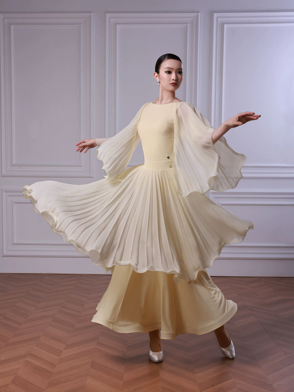 TID modern dance suit women's new mesh pleated pendulum skirt advanced waltz ballroom dance practice set