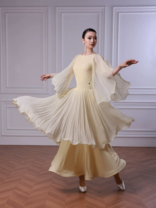 TID modern dance suit women's new mesh pleated pendulum skirt advanced waltz ballroom dance practice set