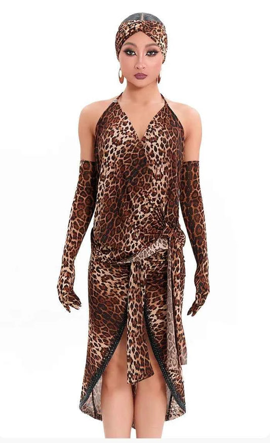 DUYQ "Leopard Hidden, Xia Ying" Latin 015 neck sling top national standard women's Latin dance practice suit new product