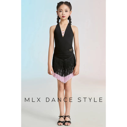 MLX summer new children's new Latin dance practice suit high-end fringed skirt performance suit
