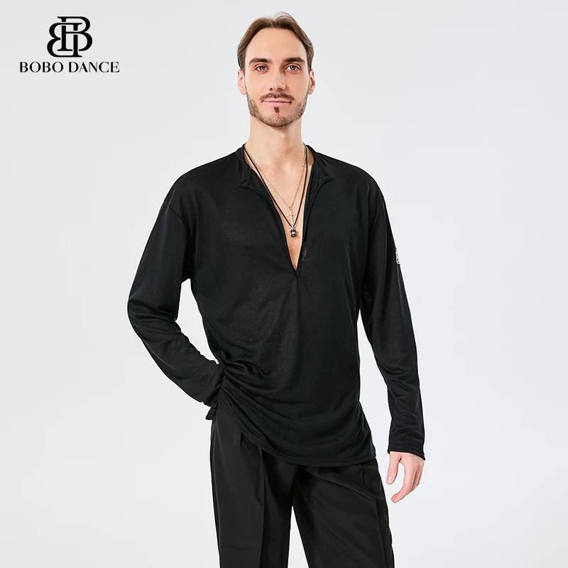 BOBO. L157 Boys Latin Dance Clothing High-end Professional Practice Clothing Men's Adult Loose Long Sleeve Top