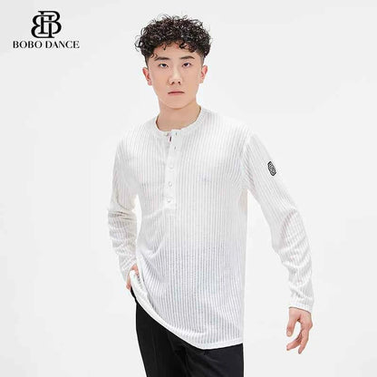 BOBO Men's Latin Dance Suit High-end Professional Practice Suit Adult Personality Performance Top Long Sleeve Dance Suit