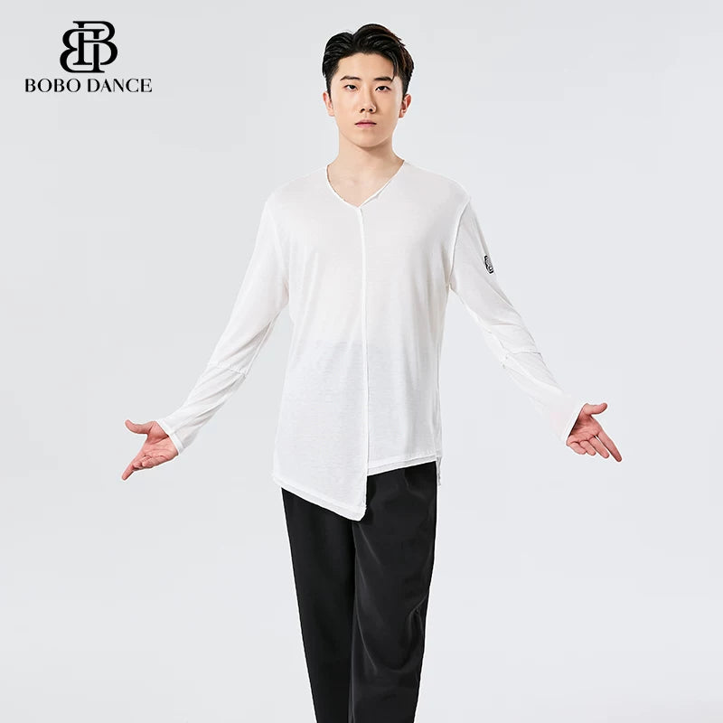 BOBO. L160 Boys Latin Dance Clothing High-end Professional Practice Clothing Men's Adult Loose Long Sleeve Top