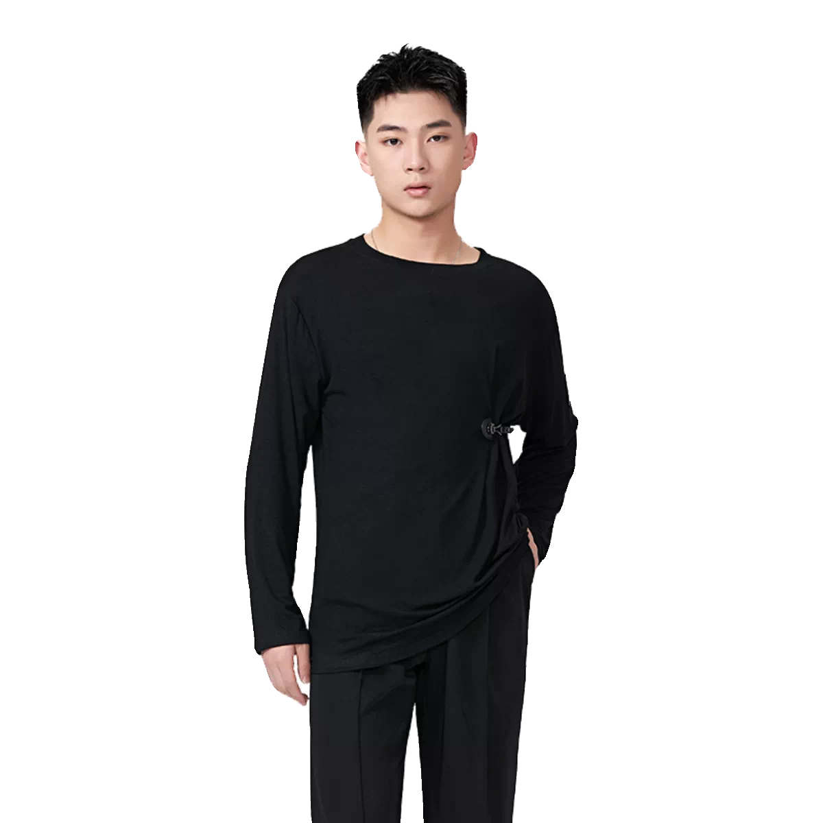 BOBO-DANCE.L077 Neck Black and White Dance Top T-Shirt Men's Ballroom Dance Professional Latin Practice Suit
