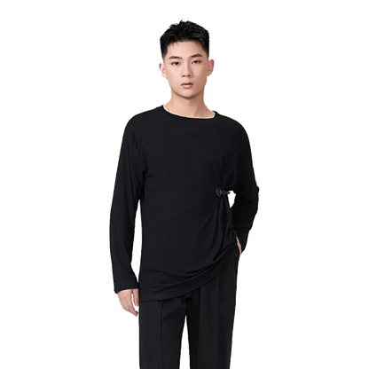 BOBO-DANCE.L077 Neck Black and White Dance Top T-Shirt Men's Ballroom Dance Professional Latin Practice Suit