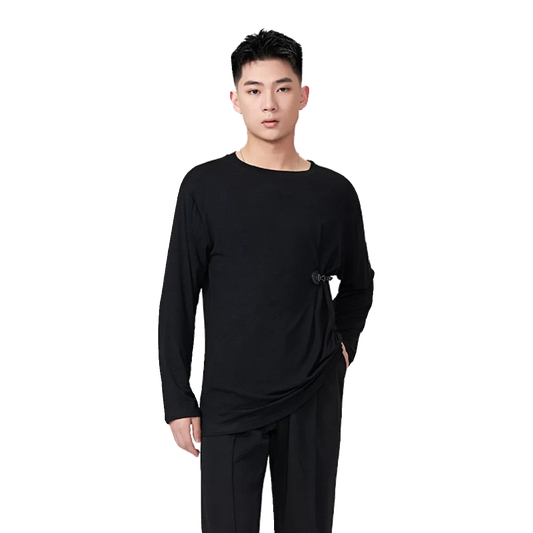 BOBO-DANCE.L077 Neck Black and White Dance Top T-Shirt Men's Ballroom Dance Professional Latin Practice Suit - Mine·Jas