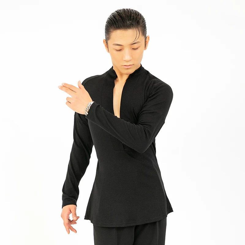 Dongxin dance suit Latin dance V-neck long-sleeved slim-fit T-shirt men's top Latin dance professional practice suit NY513